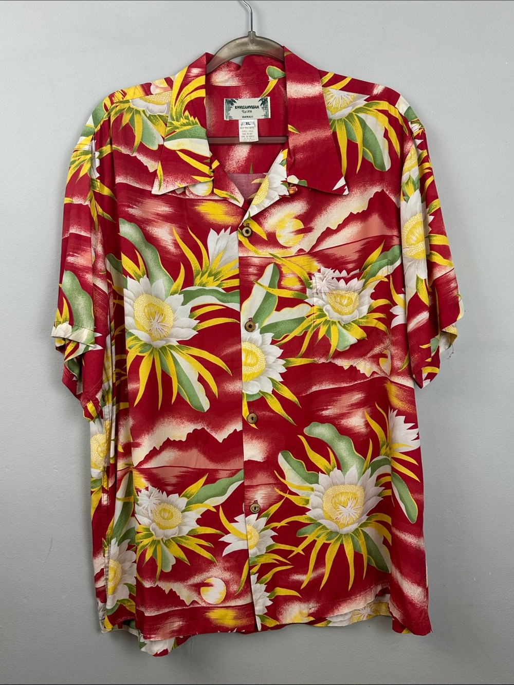 Vintage Kamehameha Men’s Hawaiian Shirt "Night Blooming Cereus" print Sz XL